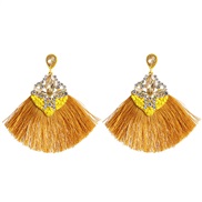 ( yellow)creative ethnic style geometry earrings tassel long style women ear stud arring