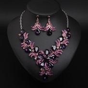 (purple)  super flowers occidental style crystal necklace earrings set bride