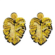 ( yellow)occidental style creative earrings personality brief Leaf beads ear stud woman exaggerating personality
