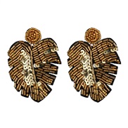 ( Gold)occidental style creative earrings personality brief eaf beads ear stud woman exaggerating personality