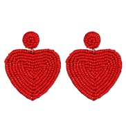 ( red) beads ear stud personality creative heart-shaped beads earrings Double surface