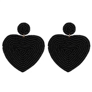 ( black) beads ear stud personality creative heart-shaped beads earrings Double surface