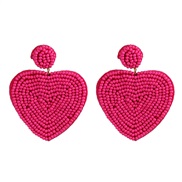( Plum red) beads ear stud personality creative heart-shaped beads earrings Double surface