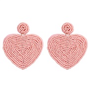 ( Pink) beads ear stud personality creative heart-shaped beads earrings Double surface