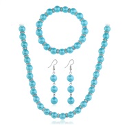 ( blue)occidental style fashion brief imitate Pearl three necklace  all-Purpose multicolor clavicle chain