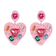 ( Pink)occidental style fashion heart-shaped earrings lady Street Snap earring beautiful Clothing collocation