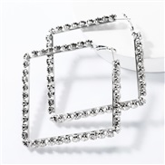 ( Silver)occidental style exaggerating square Alloy diamond Rhinestone earrings woman fashion super fully-jewelled arrin
