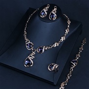 ( blue)necklace woman clavicle chain occidental style personality color crystal ornament necklace earrings ring bracelet