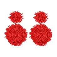 ( red)occidental style geometry Round ear stud beads tassel retro Earring fine high-end elegant earrings