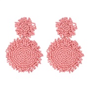 ( Pink)occidental style geometry Round ear stud beads tassel retro arring fine high-end elegant earrings