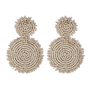 ( Silver)occidental style geometry Round ear stud beads tassel retro arring fine high-end elegant earrings