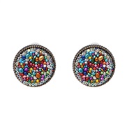 ( Color) occidental style geometry Round ear stud diamond retro arring earrings