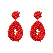 ( red) occidental style Korean style beads geometry earrings exaggerating earring woman style