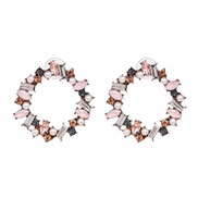 ( Pink) new fully-jewelled circle earrings occidental style wind lady ear stud