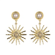 ( Gold)occidental style fashion personality  imitate Pearl diamond Metal earrings same style wind Metal beautiful sun fl