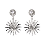 ( Silver)occidental style fashion personality  imitate Pearl diamond Metal earrings same style wind Metal beautiful sun 