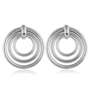 ( Silver)occidental style exaggerating earrings brief atmospheric circle Metal surface geometry Round trend personality 
