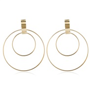 ( Gold)exaggerating earrings brief atmospheric circle Metal surface geometry Double ear stud trend personality earrings