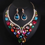 ( Color)  occidental style crystal gem clavicle necklace earrings set bride banquet exaggerating woman