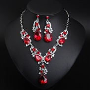 ( red)crystal gem short necklace earrings set  occidental style luxurious exaggerating