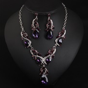 (purple)crystal gem short necklace earrings set  occidental style luxurious exaggerating