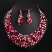( red)  occidental style exaggerating luxurious crystal necklace earrings set bride banquet woman