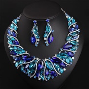 ( blue)  occidental style exaggerating luxurious crystal necklace earrings set bride banquet woman
