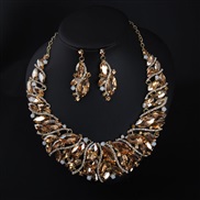 ( champagne)  occidental style exaggerating luxurious crystal necklace earrings set bride banquet woman