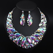 (AB color)  occidental style exaggerating luxurious crystal necklace earrings set bride banquet woman