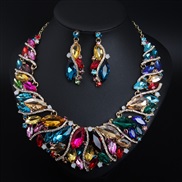 ( Color)  occidental style exaggerating luxurious crystal necklace earrings set bride banquet woman