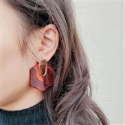 ( red)Koreains retro exaggerating wind transparent pattern resin Oval hollow earrings  ear stud