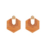 ( brown)Koreains retro exaggerating wind transparent pattern resin Oval hollow earrings  ear stud