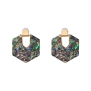( Color)Koreains retro exaggerating wind transparent pattern resin Oval hollow earrings  ear stud