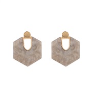 ( gray)Koreains retro exaggerating wind transparent pattern resin Oval hollow earrings  ear stud