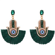 ( green) fashion diamond samll eyes tassel earrings  tassel earrings