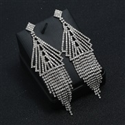 ( Silver)occidental style exaggerating personality Rhinestone temperament ear stud claw chain long style tassel earrings