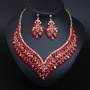 ( red)  occidental style bride banquet crystal clavicle necklace earrings set woman