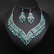 ( blue)  occidental style bride banquet crystal clavicle necklace earrings set woman