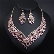 (purple)  occidental style bride banquet crystal clavicle necklace earrings set woman