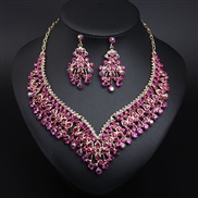 ( rose Red)  occidental style bride banquet crystal clavicle necklace earrings set woman