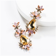 ( Gold)occidental style exaggerating drop multilayer Acrylic diamond flowers earrings woman retro temperament fashion fu