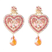 ( Pink) occidental style creative heart-shaped earrings earring color diamond ear stud personality all-Purpose woman