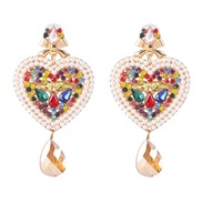 ( Color) occidental style creative heart-shaped earrings earring color diamond ear stud personality all-Purpose woman