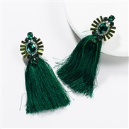( green)occidental style exaggerating Acrylic diamond long style tassel earrings woman retro Bohemia ethnic style