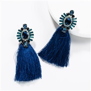 ( blue)occidental style exaggerating Acrylic diamond long style tassel earrings woman retro Bohemia ethnic style
