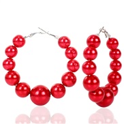 ( red)occidental style exaggerating arring  fashion big circle imitate Pearl circle earrings woman hoo earrings