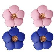 ( Pink+ blue)occidental style arring  Korea fashion temperament ear stud romantic multicolor flowers earrings earring wo
