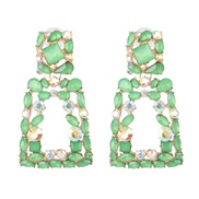 ( green) occidental style color glass diamond diamond hollow ear stud earring flowers