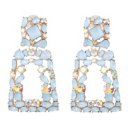 ( blue) occidental style color glass diamond diamond hollow ear stud earring flowers