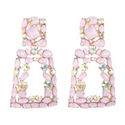 ( Pink) occidental style color glass diamond diamond hollow ear stud earring flowers